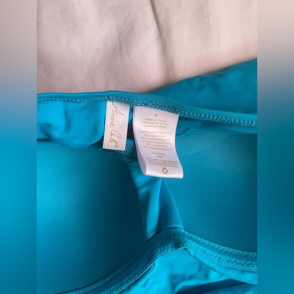 Anne Cole Ruched Turquoise Strapless One-Piece Swimsuit - Picture 3 of 5